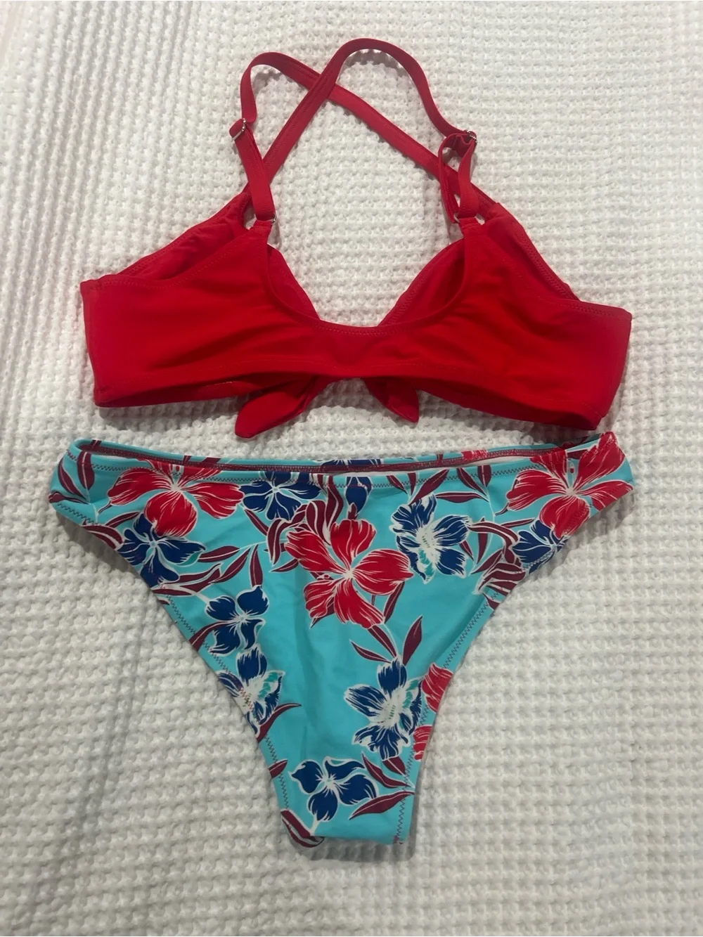 Women’s Floral Bikini Set - Red Top & Turquoise Floral Bottom